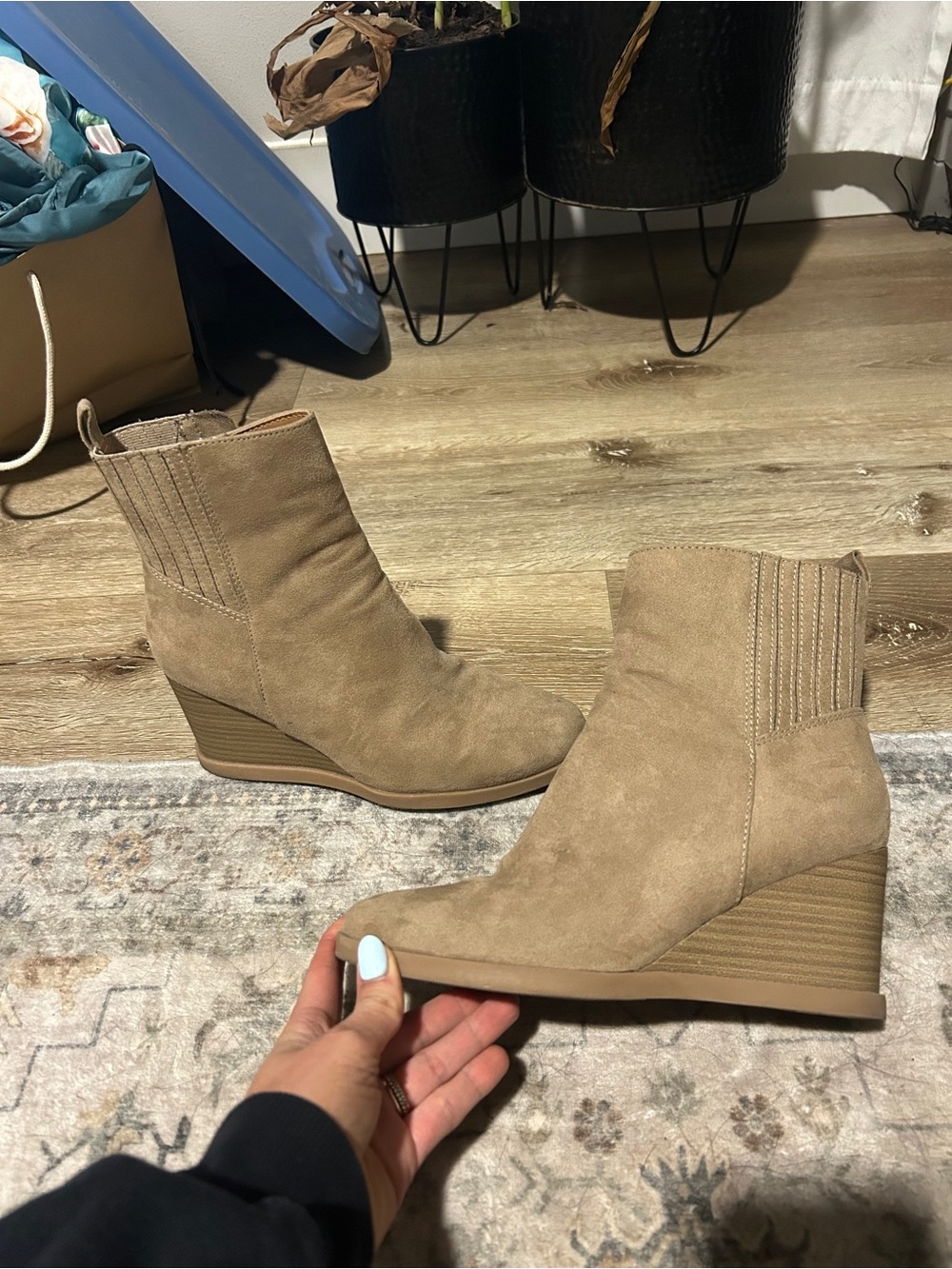 Universal Thread Taupe Suede Wedge Booties